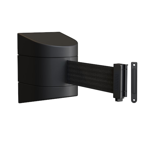 Montour Line Retractable Belt Barrier, Wall Mount, Black Case Fixed 30 ft. Black Belt PWM300-BK-BK-F-S-300